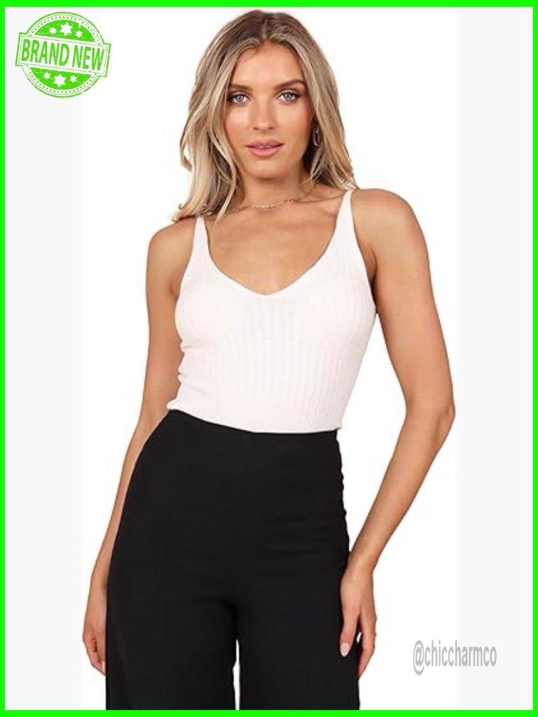 V Neck Stretch Ribbed Knit Tank Top